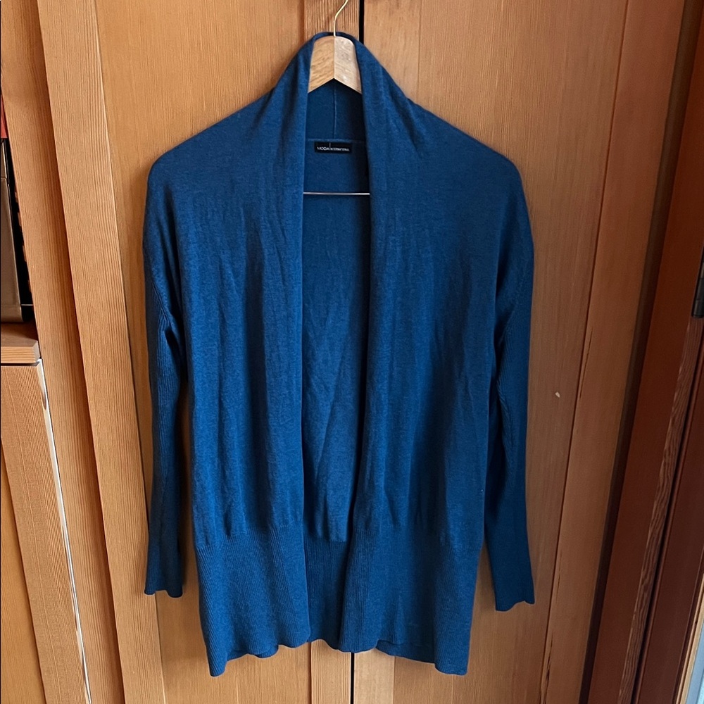 Cashmere/cotton Moda International teal Blue Open Cardigan